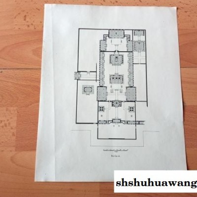 【老地图】1921年民国老地图《中国古代建筑结构：北京柏林寺建筑平面图》（Bo-lin-si）-- 柏林寺位于北京东城区戏楼胡同1号，始建于元至正七年（1347年）；柏林寺坐北朝南，建筑分为三路，主要