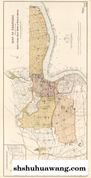 古地图1918 上海租界地图。纸本大小77.07*151厘米。宣纸艺术微喷复制。
