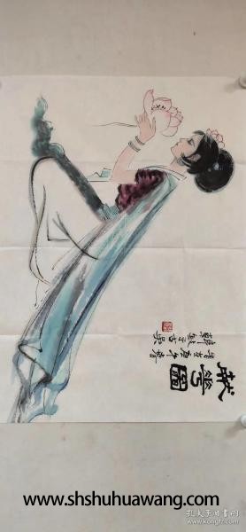 上海著名书画家【韩敏】人物《献花图》一幅，45厘米//68厘米，喜欢的私聊