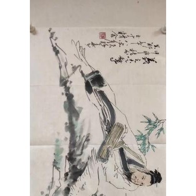 上海著名画家【颜梅华】人物画《羲之爱鹅图》一幅，45厘米//80厘米，喜欢的私聊