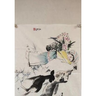 上海美协理事【刘旦宅】人物画《牧羊女》一幅，45厘米//68厘米，喜欢的私聊