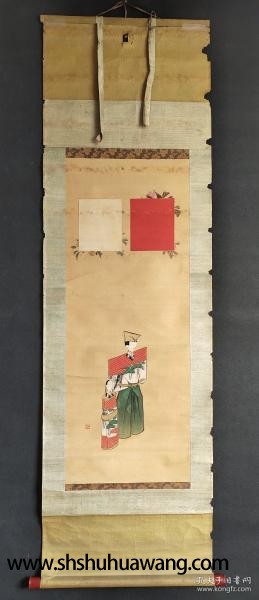 D782：回流手绘人物图立轴(日本回流.回流老画.老字画)