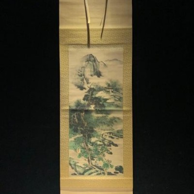 人物山水 包邮 民国清代老字画浮世绘日本春茶室书房挂轴2236