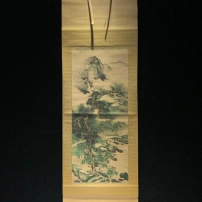 人物山水 包邮 民国清代老字画浮世绘日本春茶室书房挂轴2236