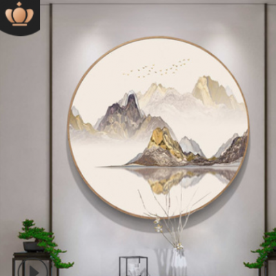 新中式山水装饰画过道走廊圆形挂画轻奢创意书房餐厅酒店抽象壁画