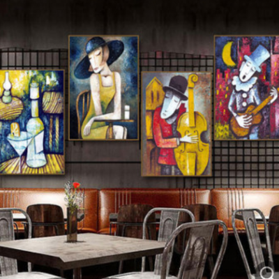 酒吧装饰画抽象人物创意个性仿手绘餐吧酒馆挂画工业风烧烤店壁画