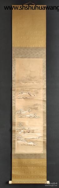 D125：回流手绘狩野派山水人物图(日本回流书画.回流老画.老字画)