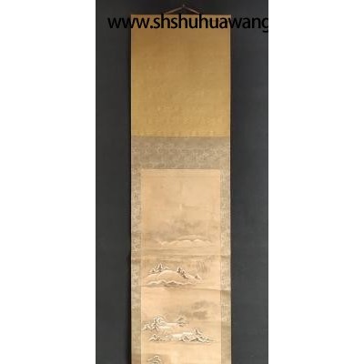 D125：回流手绘狩野派山水人物图(日本回流书画.回流老画.老字画)