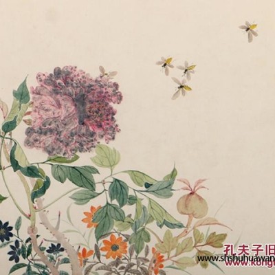 清代少槎 花鸟人物册页4开 尺寸：24*20*4