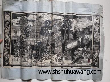 上海雕刻厂 周勃夺北军 古典人物原稿图 50x28