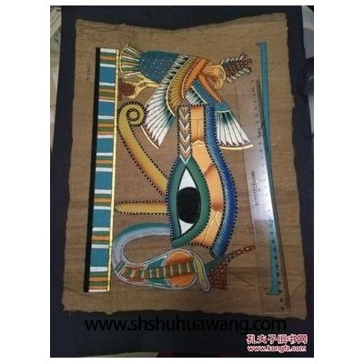 埃及法老艳后宫廷画风格，埃及国粹特色草纸画，彩绘有阿拉伯风格阿拉伯文签字，精美