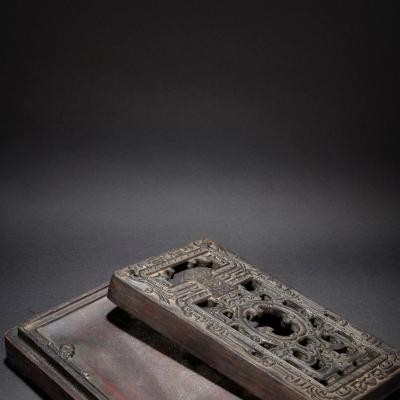 旧藏 紫檀木螭龙纹 盖砚