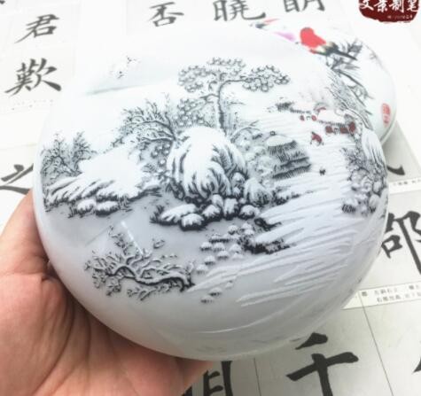 景德镇青花印泥盒 大号陶瓷 文房四宝篆刻书法书画空印缸200g