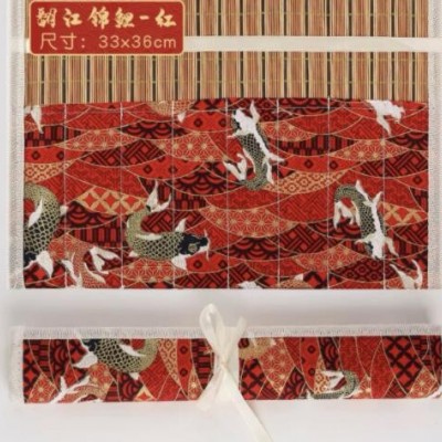 厂家直供日式复古毛笔笔帘收纳袋学生用大中小号布艺卷笔袋批发