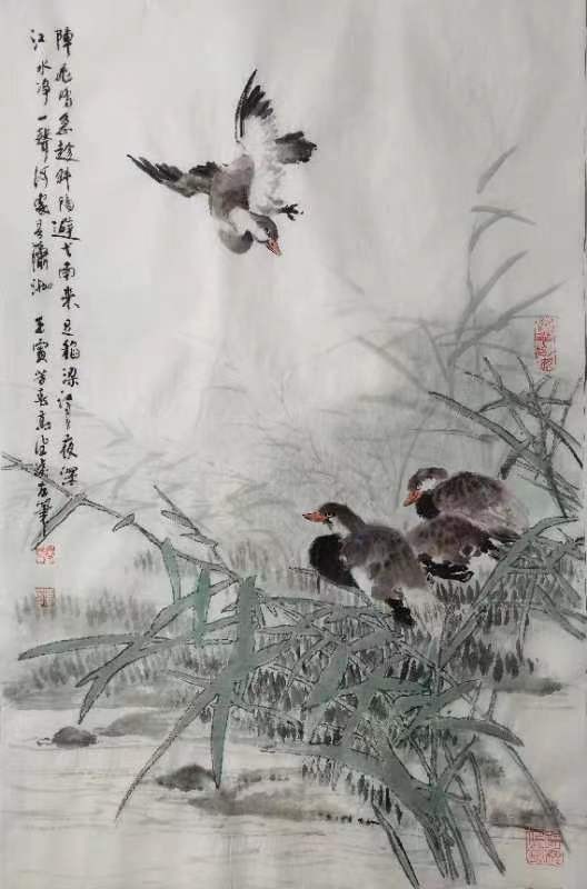 阵飞呜急趁夕阳：作者：高健凌 68x45(cm）3000元