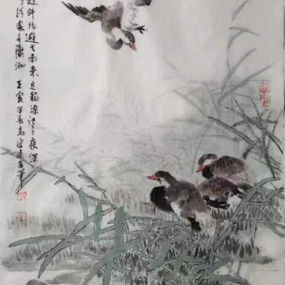 阵飞呜急趁夕阳：作者：高健凌 68x45(cm）3000元