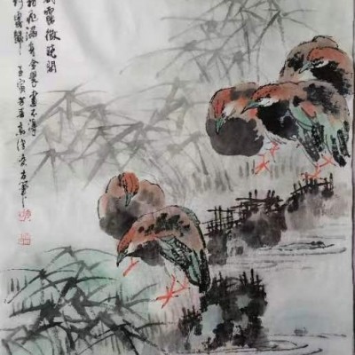 秋入池塘风露微：作者：高健凌 68x45(cm）3000元