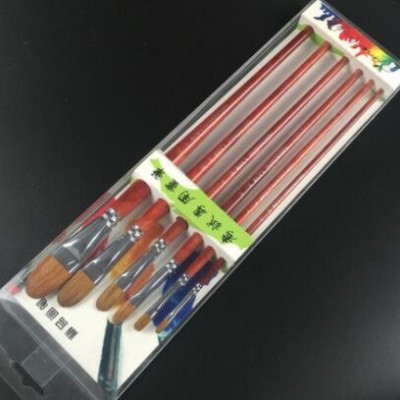 红木纹 6支纯狼毫水粉笔 圆峰头排笔6支套装 绘画笔油画笔水彩笔