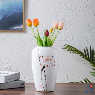 景德镇陶瓷花瓶手绘植物花卉三件套创意客厅插花中式摆件一件代发