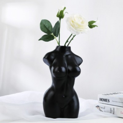创意欧式黑白色陶瓷花瓶摆件 创意人体工艺品 家居饰品电视柜摆件