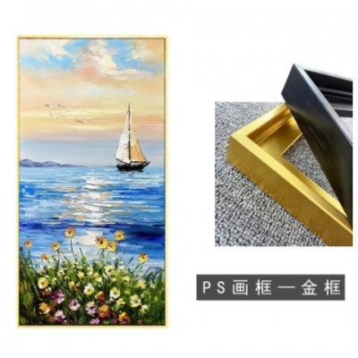 玄关装饰画手绘海景油画过道走廊风景壁画大气现代简约一帆风顺