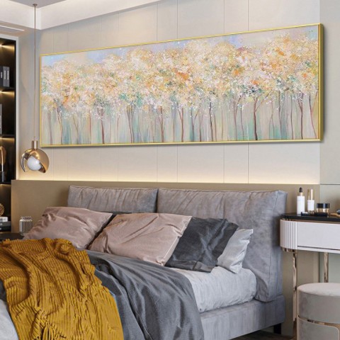 纯手绘油画金色发财树现代客厅沙发背景墙装饰画卧室书房床头挂画