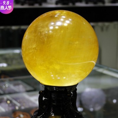 厂家直销黄水晶球 冰洲 黄冰洲球 方解石 七星阵摆件 黄球